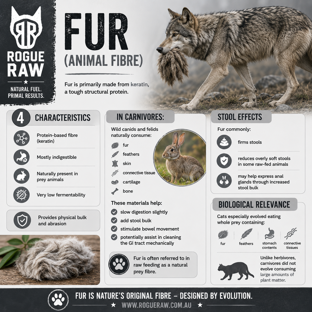 Insoluble Fibre for Dogs & Cats: The Truth About Plant Fibre vs Natural Prey Fibre