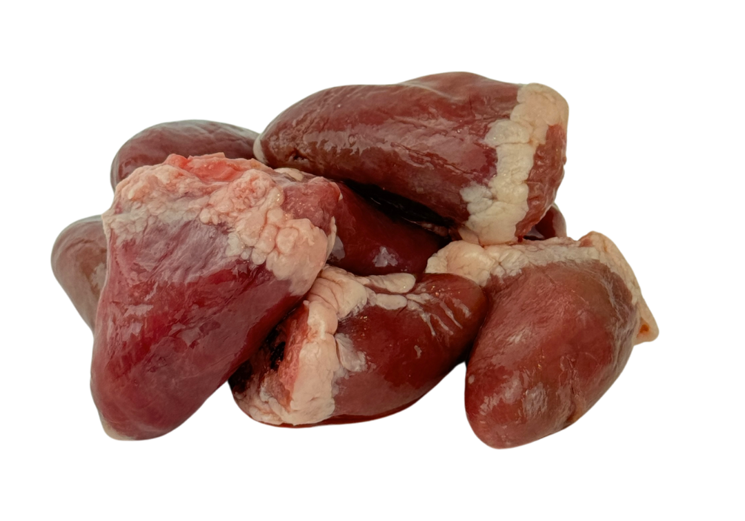 close up view of chicken hearts for dogs