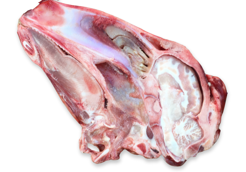 top view of raw half lamb head