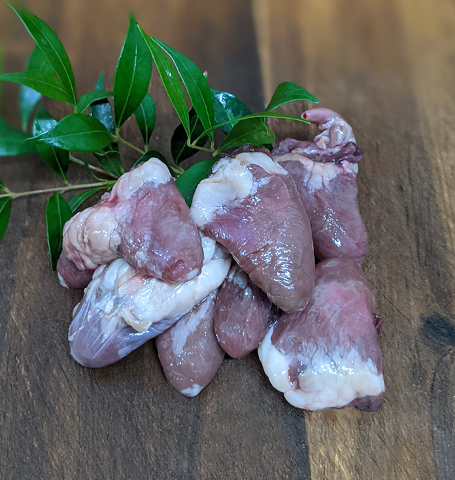 Front View of Organic chicken hearts for raw fed cats and dogs