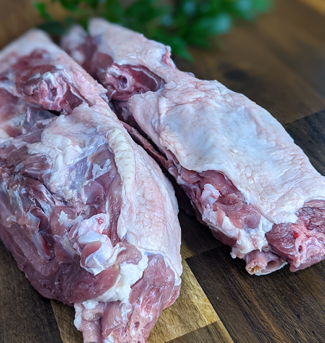 Whole raw Duck Frames.  Raw Feeding for prey model and BARF diets for dogs.