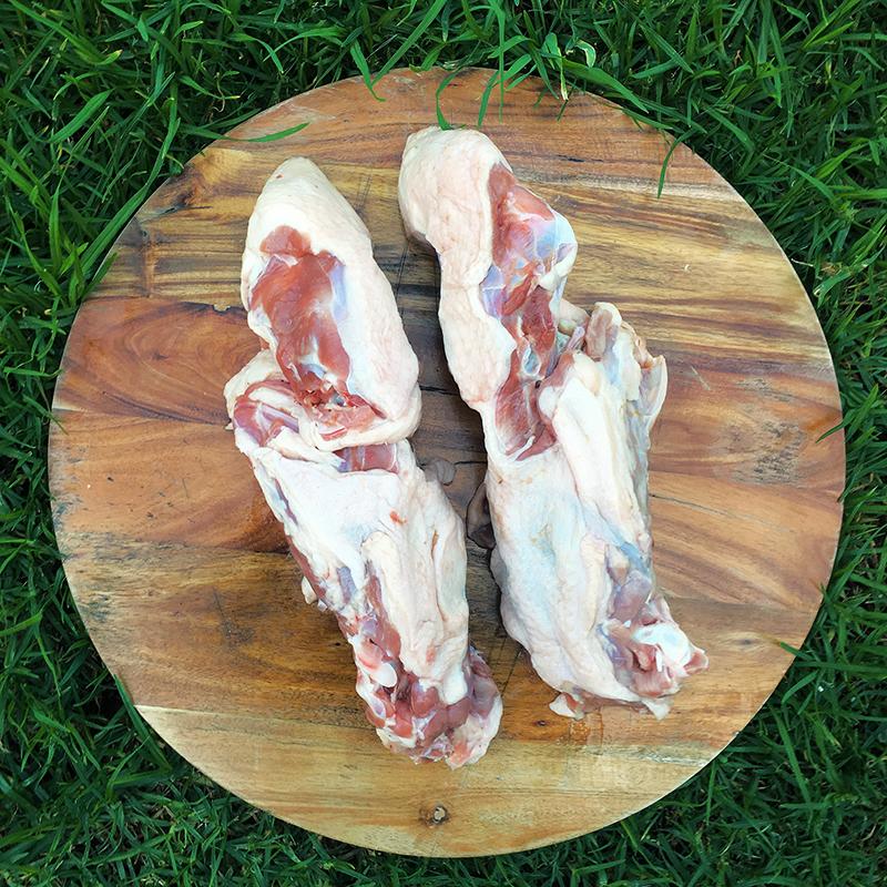 Top view of raw Duck Frames for natural dog diets. Raw meaty bones for dogs health.